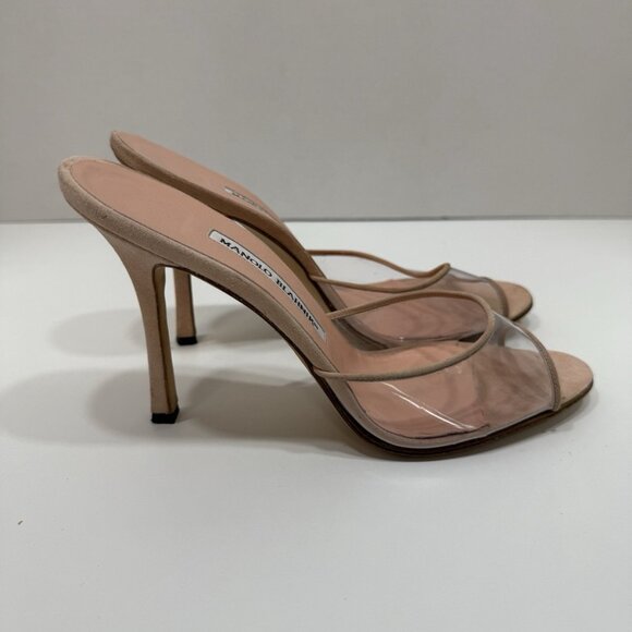 MANOLO BLAHNIK Jadifa Clear Suede Heel Light Pink Color - Picture 1 of 7